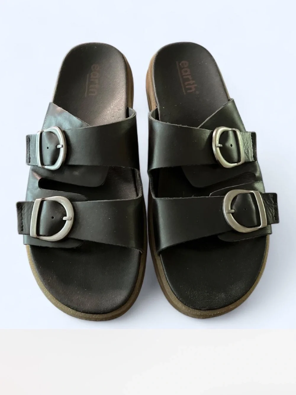 Earth Origins Black Slide Sandal with Silver Buckles